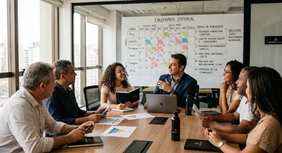 Criação de Conteúdo: o que é, como funciona? 2 reuniao alinhamento calendario editorial agencia starta.webp